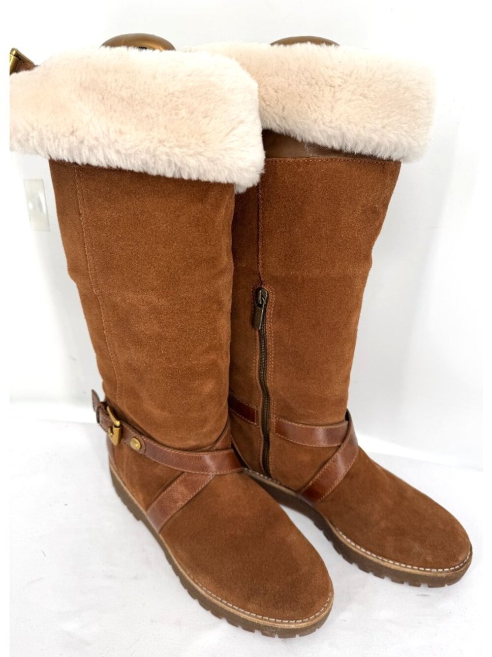 $325 Michael Kors Fawn Suede Tall Faux Sheepskin Shearling Fur Lined Boots Sz 8